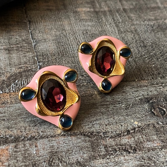 NEW Pink Abstract Gem Statement Earrings - Picture 2 of 9